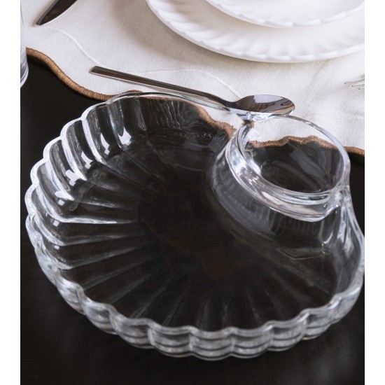 Petisqueira 21,5cm X 19,5cm X 3,5cm Com Divisoria Para Molho Shell Vidro